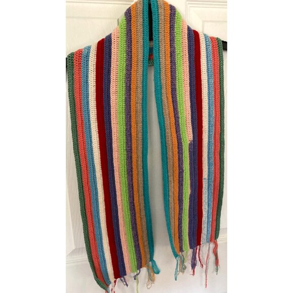 100% Cashmere Handmade Colorful Rainbow Multicolor Striped Tasseled Boho Scarf - Picture 1 of 6